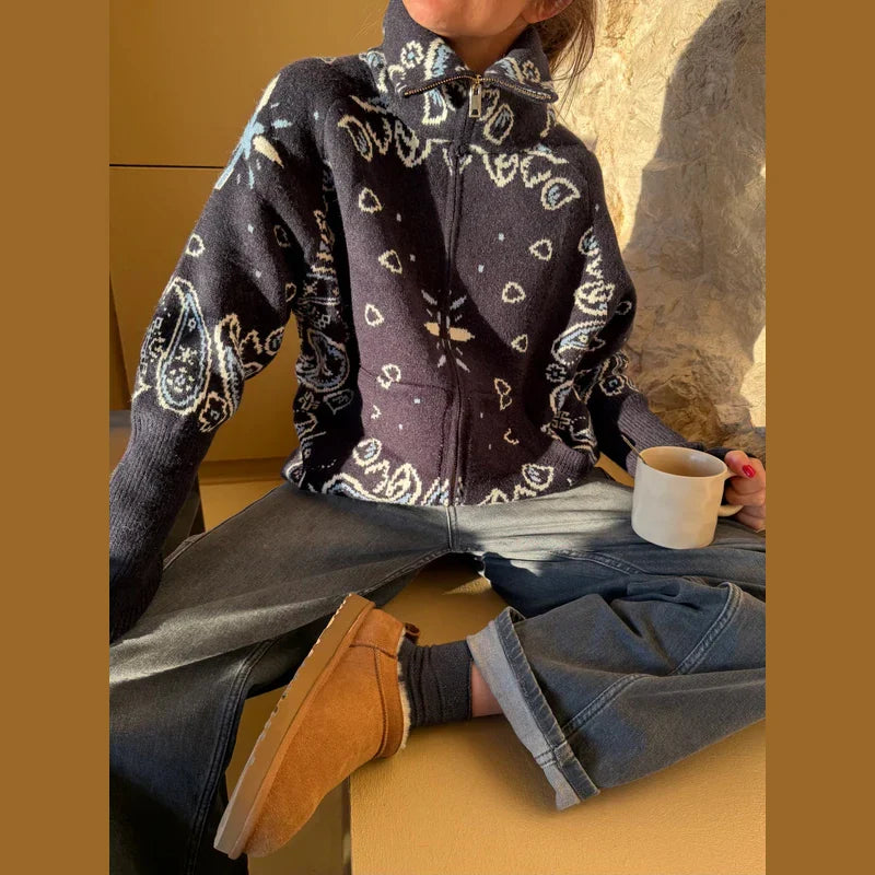 Jacquard Zip Cardigan