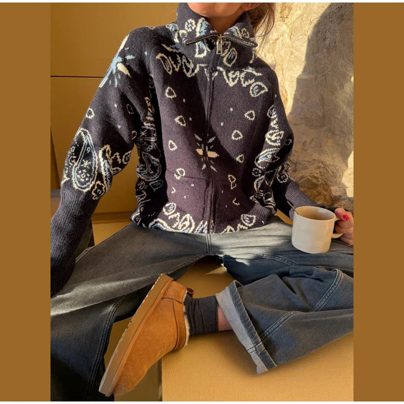 Jacquard Zip Cardigan