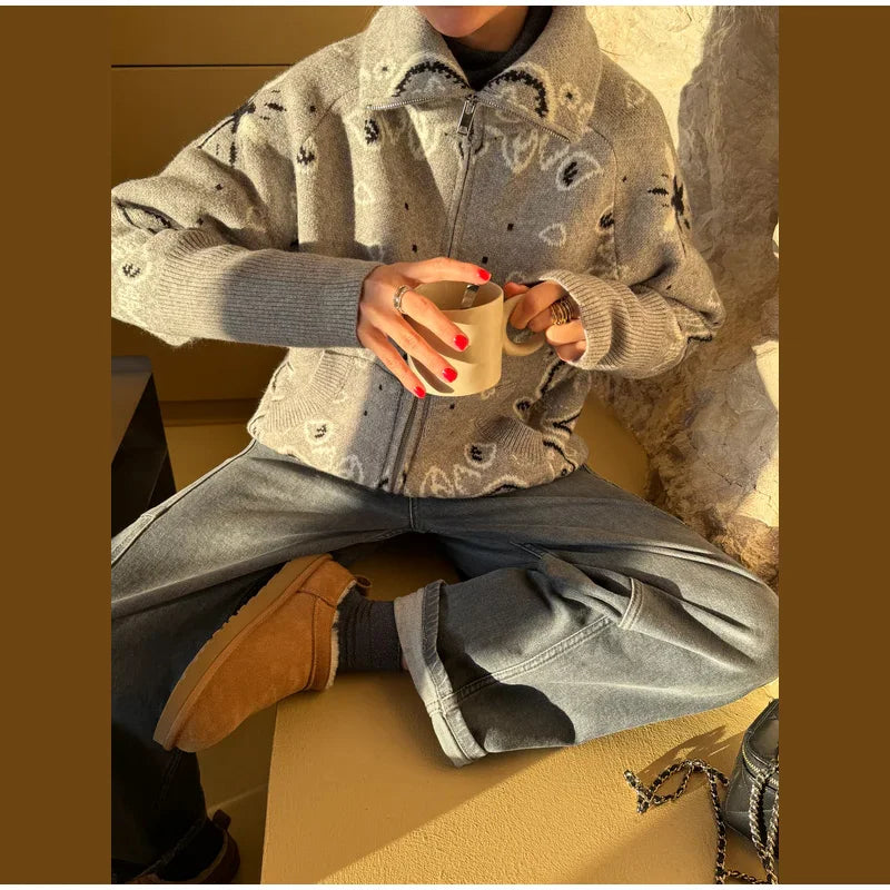 Jacquard Zip Cardigan