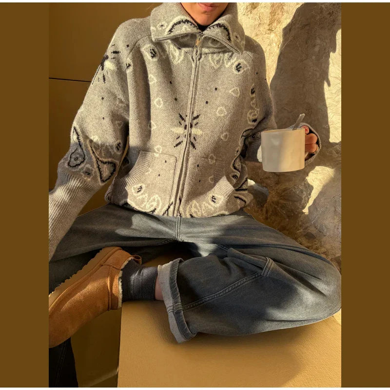 Jacquard Zip Cardigan