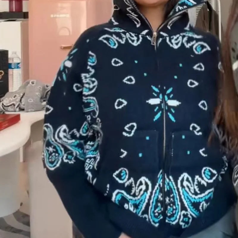 Jacquard Zip Cardigan
