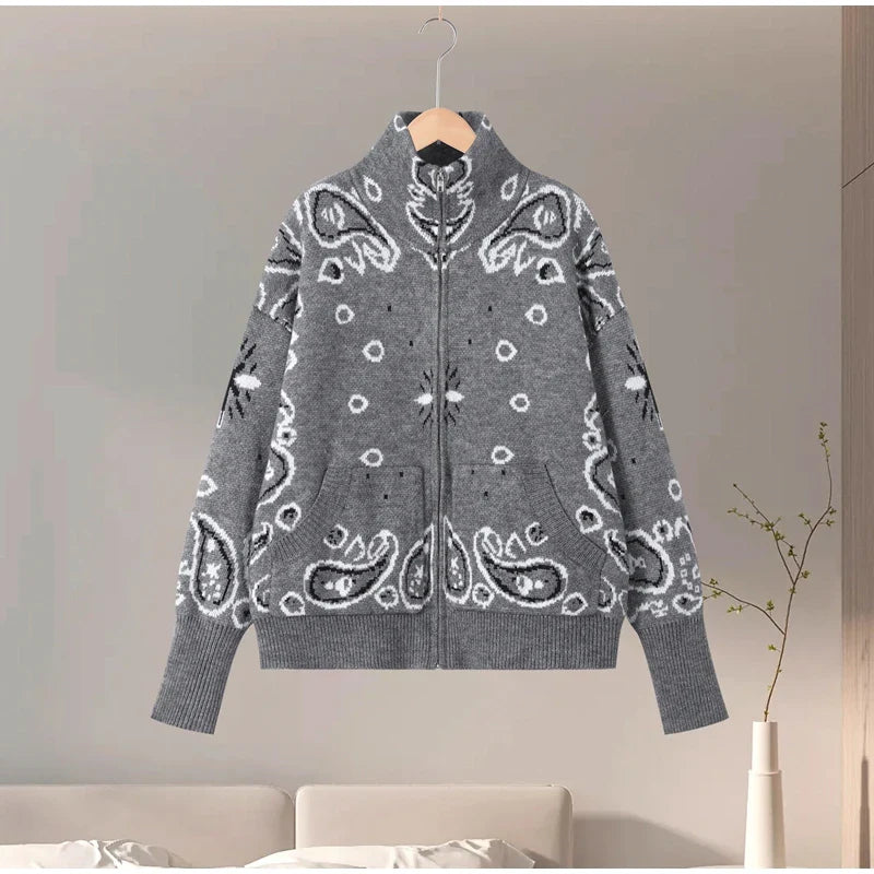 Jacquard Zip Cardigan