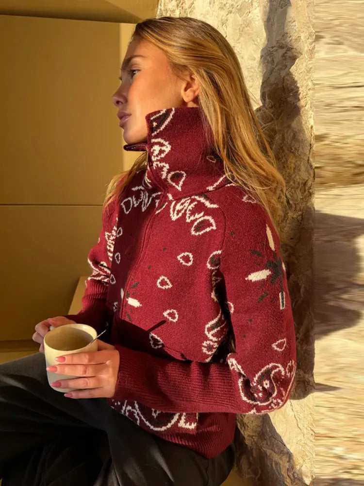 Jacquard Zip Cardigan