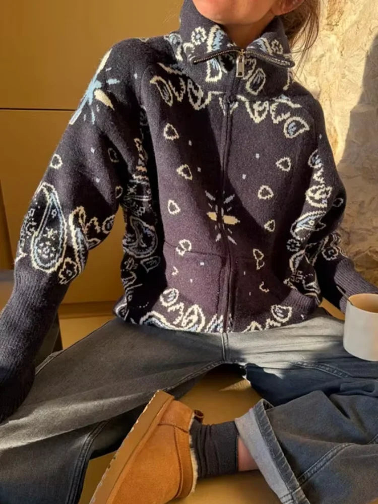 Jacquard Zip Cardigan
