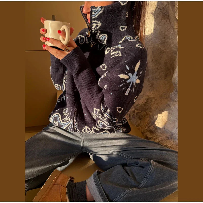 Jacquard Zip Cardigan