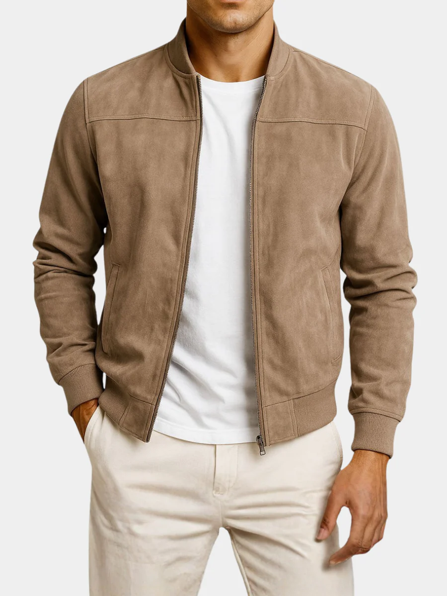 Chaqueta de cuero gamuzado premium para hombre